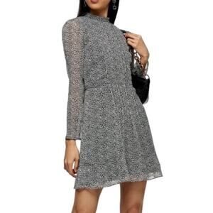 Topshop Mini Dress Women’s Size 6 Animal Print Sheer Fully Lined Black White